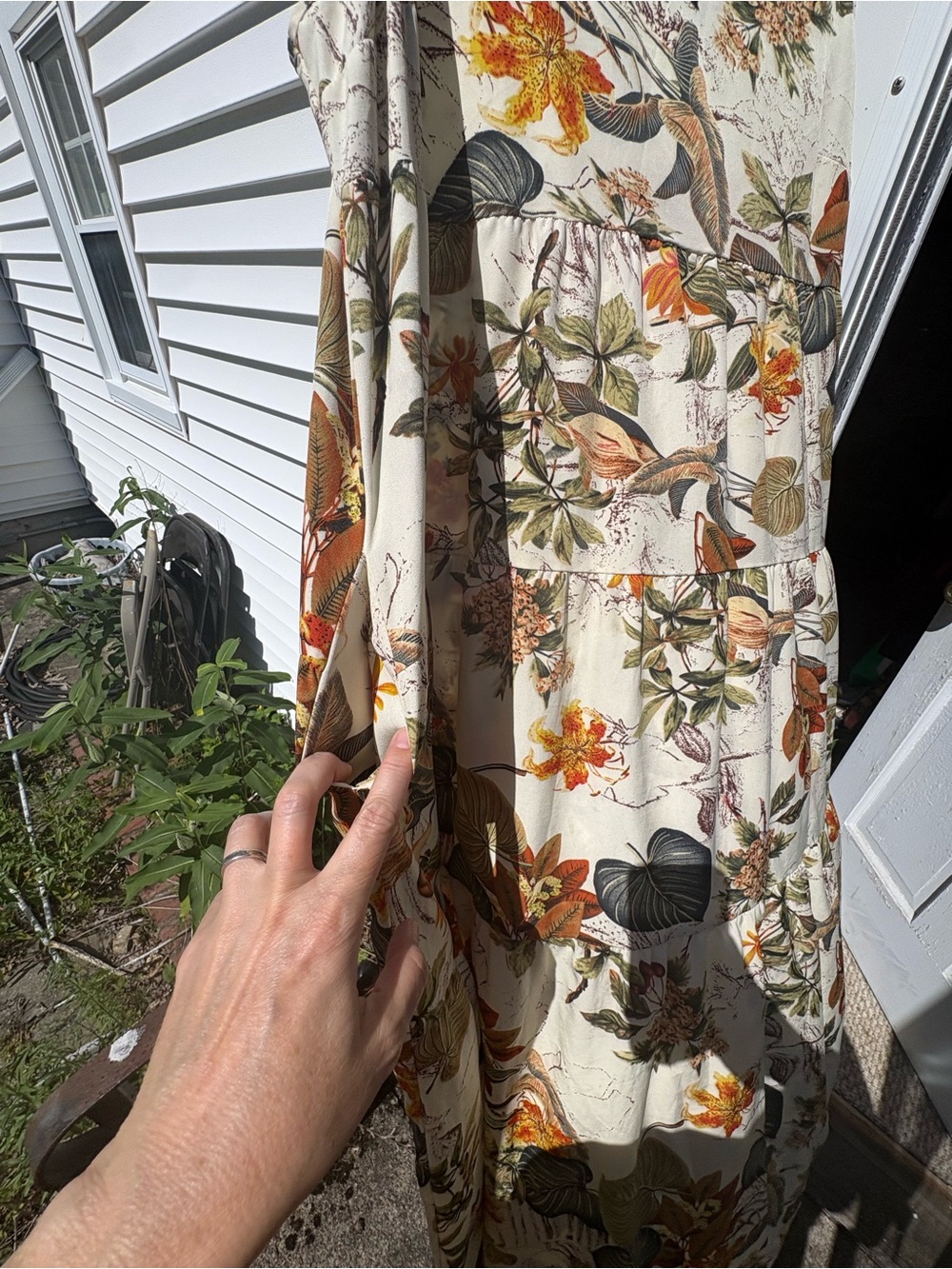 Cream Floral Botanical Tiered Maxi Dress